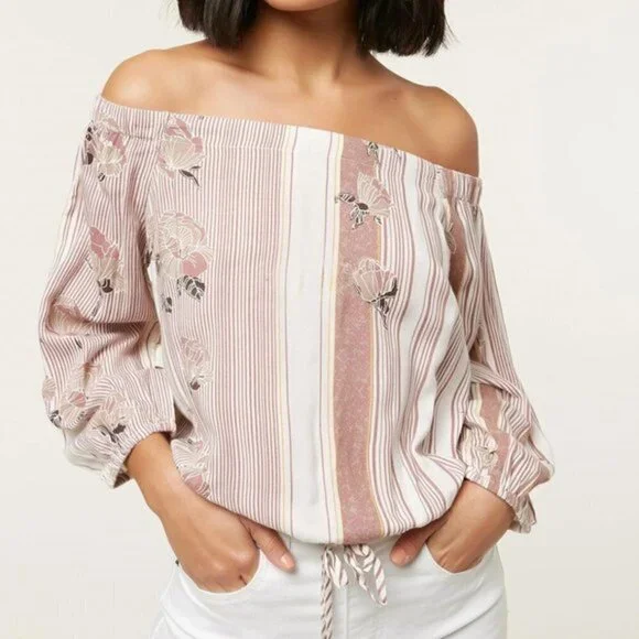 O'Neill Adalyn Off the Shoulder Floral Neutral Blouse Women's Size XS - Picture 10 of 10